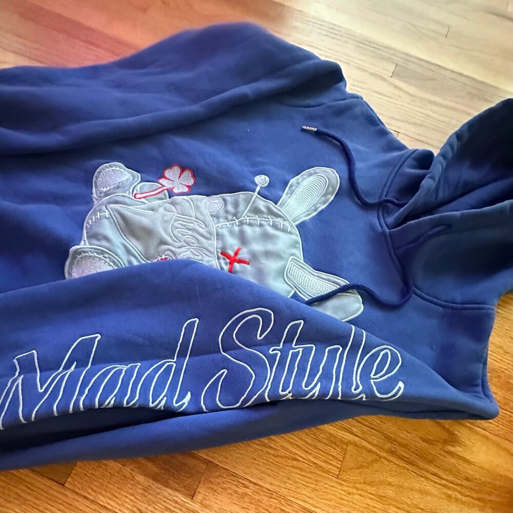 MAD STYLE x Womens Mens Blue Graphic Hooded Sweatshirt‎ Size M - Picture 4 of 8